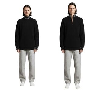 Unisex Gap Y2K Heavyweight Ribbed Knit Cotton Sweater Top Cadet Collar Zipper L